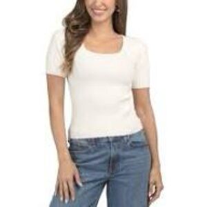 NWT Bailey 44 Scalloped Trim Square Neck Short Sleeve Coconut Milk Top EUC